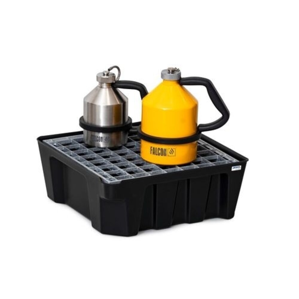 N° de l'image du produit 3 : Denios bac de rétention pour petits bidons base-line en polyéthylène (PE), hauteur 160 mm, avec drain et grille galvanisée, volume de 14 l