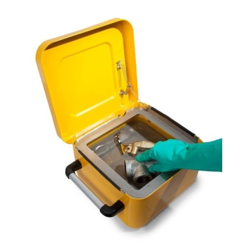 N° de l'image du produit 4 : Denios Nettoyeur de petites pièces FALCON en acier, connexion à la terre, peint, avec tamis d'immersion, 10 l