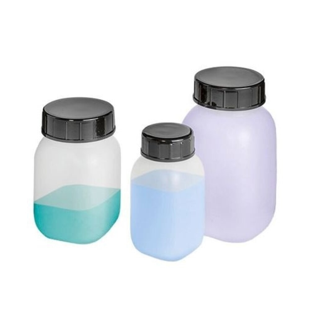 N° de l'image du produit 3 : Denios bouteilles à large ouverture en polyéthylène haute densité, carrées, transparentes naturelles, 250 ml, lot de 24