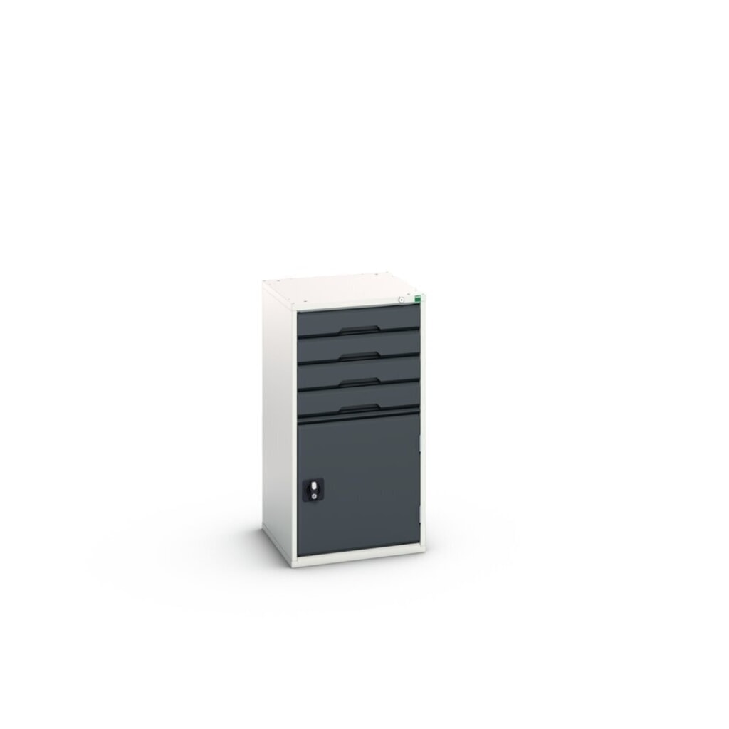 bott Armoire à tiroirs verso avec porte battante, avec 4 tiroirs et tablette, lxPxH : 525 x 550 x 1 000 mm N° de l'image du produit 3 : bott Armoire à tiroirs verso avec porte battante, avec 4 tiroirs et tablette, lxPxH : 525 x 550 x 1 000 mm
