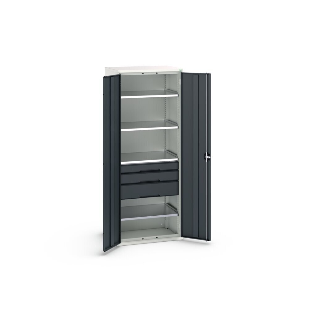 N° de l'image du produit 3 : bott Armoire à portes battantes avec tiroirs verso, avec 4 tablettes et 3 tiroirs, lxPxH : 800 x 550 x 2 000 mm