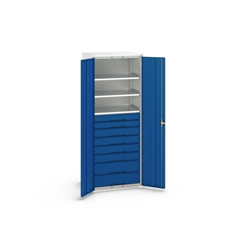 N° de l'image du produit 3 : bott Armoire à portes battantes avec tiroirs verso, avec 3 tablettes et 8 tiroirs, lxPxH : 800 x 550 x 2 000 mm