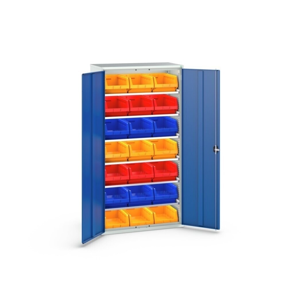 bott Armoire à bacs verso, avec 6 tablettes et 21 bacs à bec, lxPxH : 1 050 x 550 x 2 000 mm N° de l'image du produit 3 : bott Armoire à bacs verso, avec 6 tablettes et 21 bacs à bec, lxPxH : 1 050 x 550 x 2 000 mm