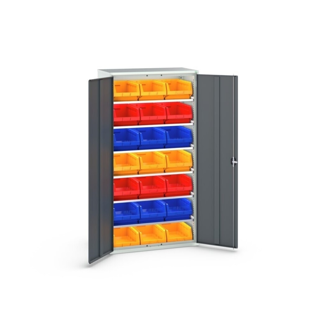 bott Armoire à bacs verso, avec 6 tablettes et 21 bacs à bec, lxPxH : 1 050 x 550 x 2 000 mm N° de l'image du produit 3 : bott Armoire à bacs verso, avec 6 tablettes et 21 bacs à bec, lxPxH : 1 050 x 550 x 2 000 mm