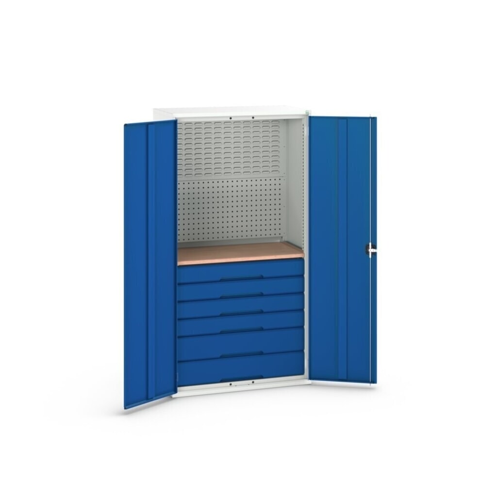 bott Armoire à portes battantes verso avec 6 tiroirs, avec paroi arrière et plan de travail, lxPxH : 1 050 x 550 x 2 000 mm N° de l'image du produit 4 : bott Armoire à portes battantes verso avec 6 tiroirs, avec paroi arrière et plan de travail, lxPxH : 1 050 x 550 x 2 000 mm