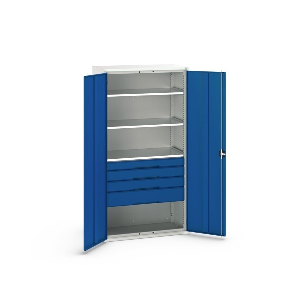 N° de l'image du produit 3 : bott Armoire à portes battantes avec tiroirs verso, avec 3 tablettes et 4 tiroirs, lxPxH : 1 050 x 550 x 2 000 mm