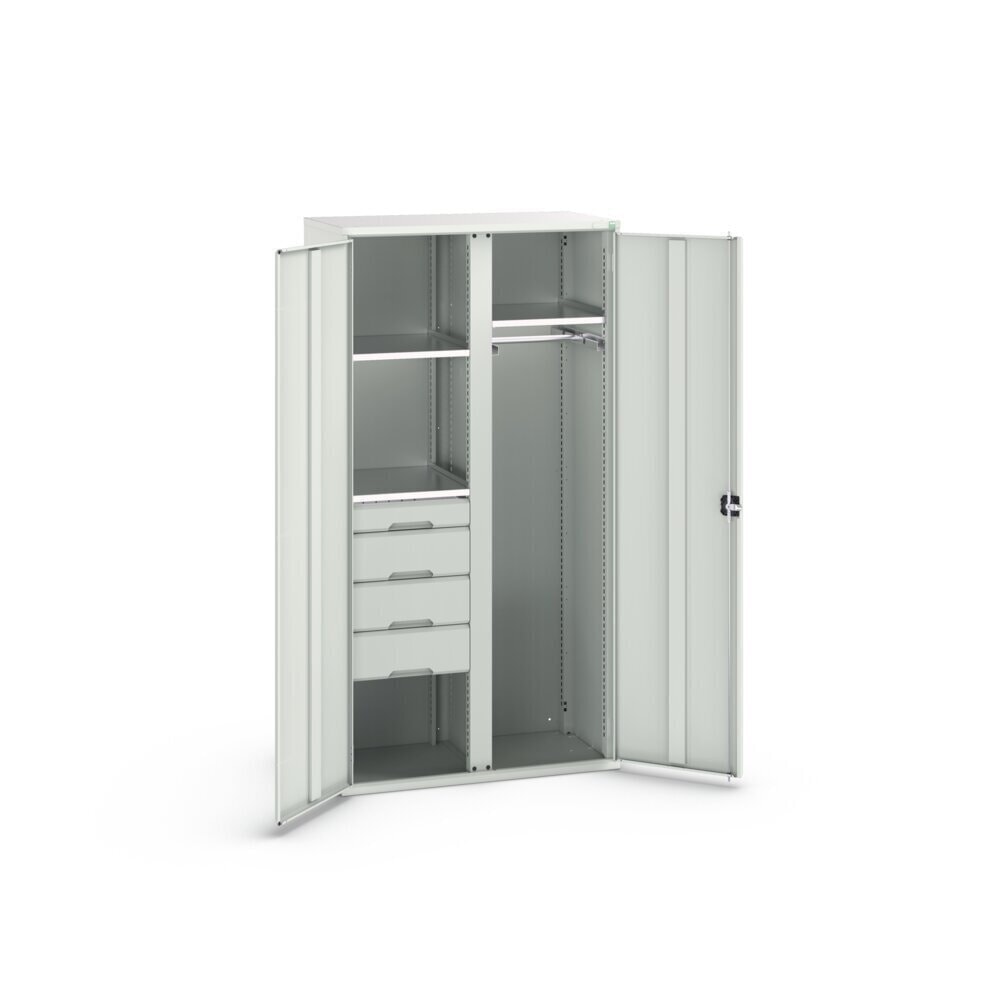 N° de l'image du produit 3 : bott Armoire à portes battantes verso avec 4 tiroirs, avec 3 tablettes et 1 tringle à vêtements, lxPxH : 1 050 x 550 x 2 000 mm