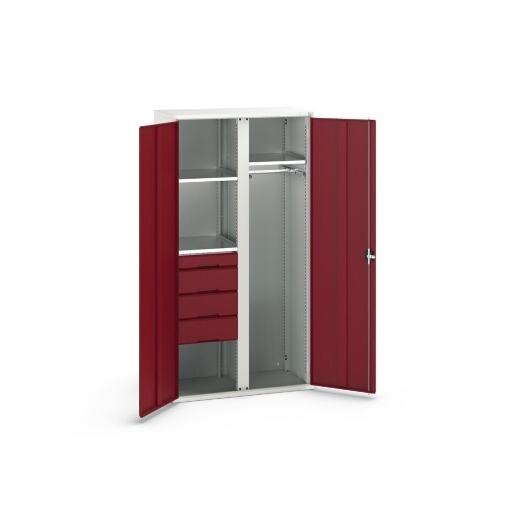 N° de l'image du produit 3 : bott Armoire à portes battantes verso avec 4 tiroirs, avec 3 tablettes et 1 tringle à vêtements, lxPxH : 1 050 x 550 x 2 000 mm