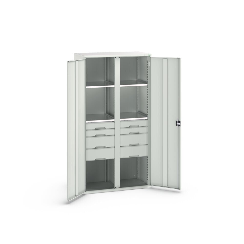 N° de l'image du produit 3 : bott Armoire à portes battantes avec tiroirs verso, avec 4 tablettes et 8 tiroirs, lxPxH : 1 050 x 550 x 2 000 mm