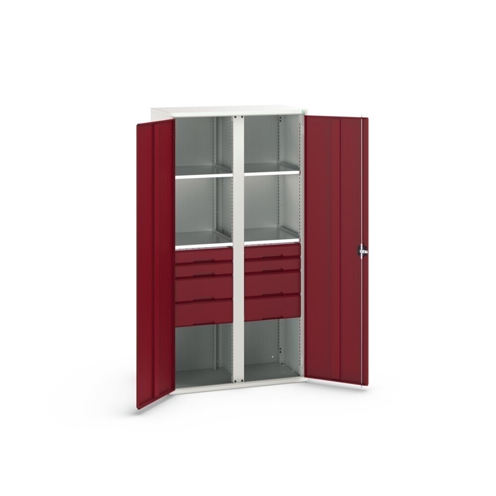 N° de l'image du produit 3 : bott Armoire à portes battantes avec tiroirs verso, avec 4 tablettes et 8 tiroirs, lxPxH : 1 050 x 550 x 2 000 mm