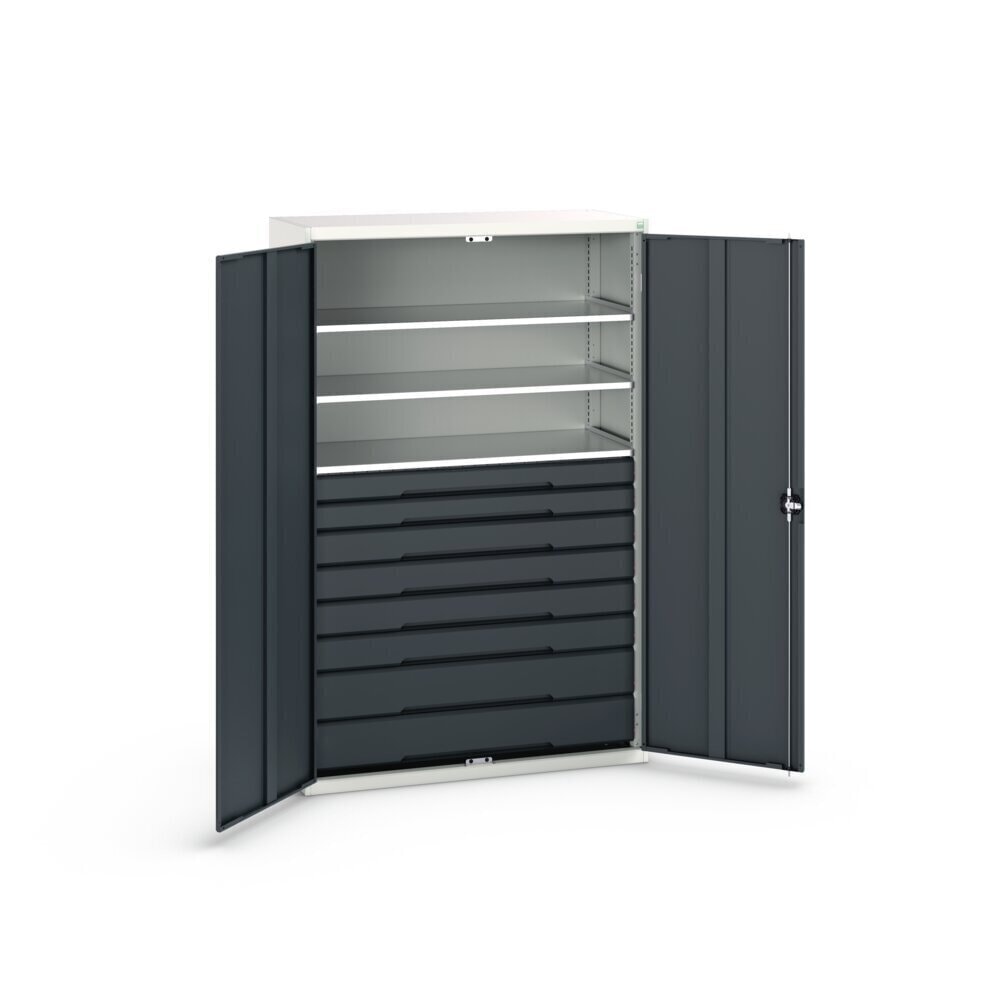 N° de l'image du produit 3 : bott Armoire à portes battantes avec tiroirs verso, avec 3 tablettes et 8 tiroirs, lxPxH : 1 300 x 550 x 2 000 mm