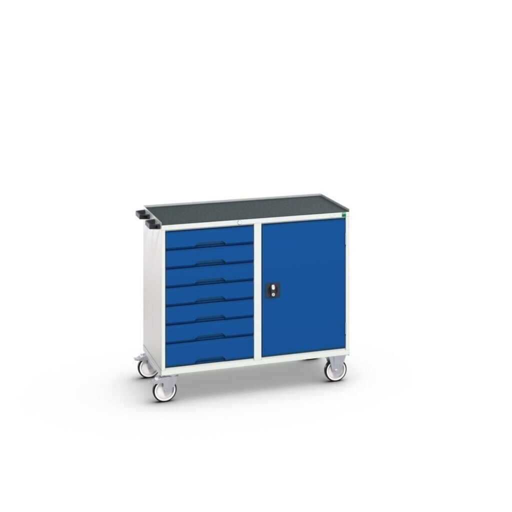 bott Chariot de montage verso, avec 7 tiroirs, porte et rebord anti-chutes, lxPxH : 1 050 x 550 x 965 mm N° de l'image du produit 2 : bott Chariot de montage verso, avec 7 tiroirs, porte et rebord anti-chutes, lxPxH : 1 050 x 550 x 965 mm