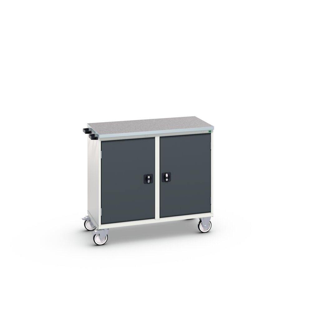 N° de l'image du produit 2 : bott Chariot de montage verso, avec 2 portes, tablettes et top en linoléum, lxPxH : 1 050 x 600 x 980 mm