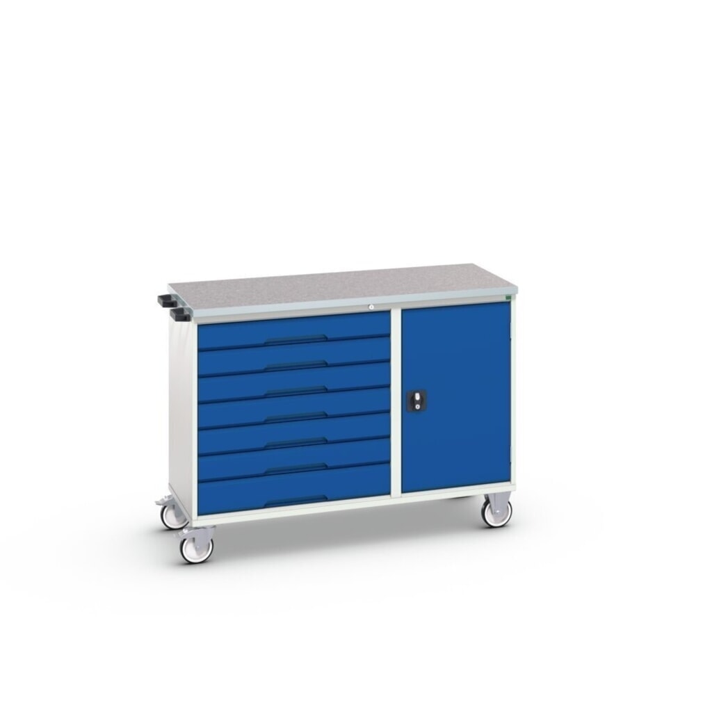 bott Chariot de montage verso, avec 7 tiroirs, porte et top en linoléum, lxPxH : 1 300 x 600 x 980 mm N° de l'image du produit 2 : bott Chariot de montage verso, avec 7 tiroirs, porte et top en linoléum, lxPxH : 1 300 x 600 x 980 mm