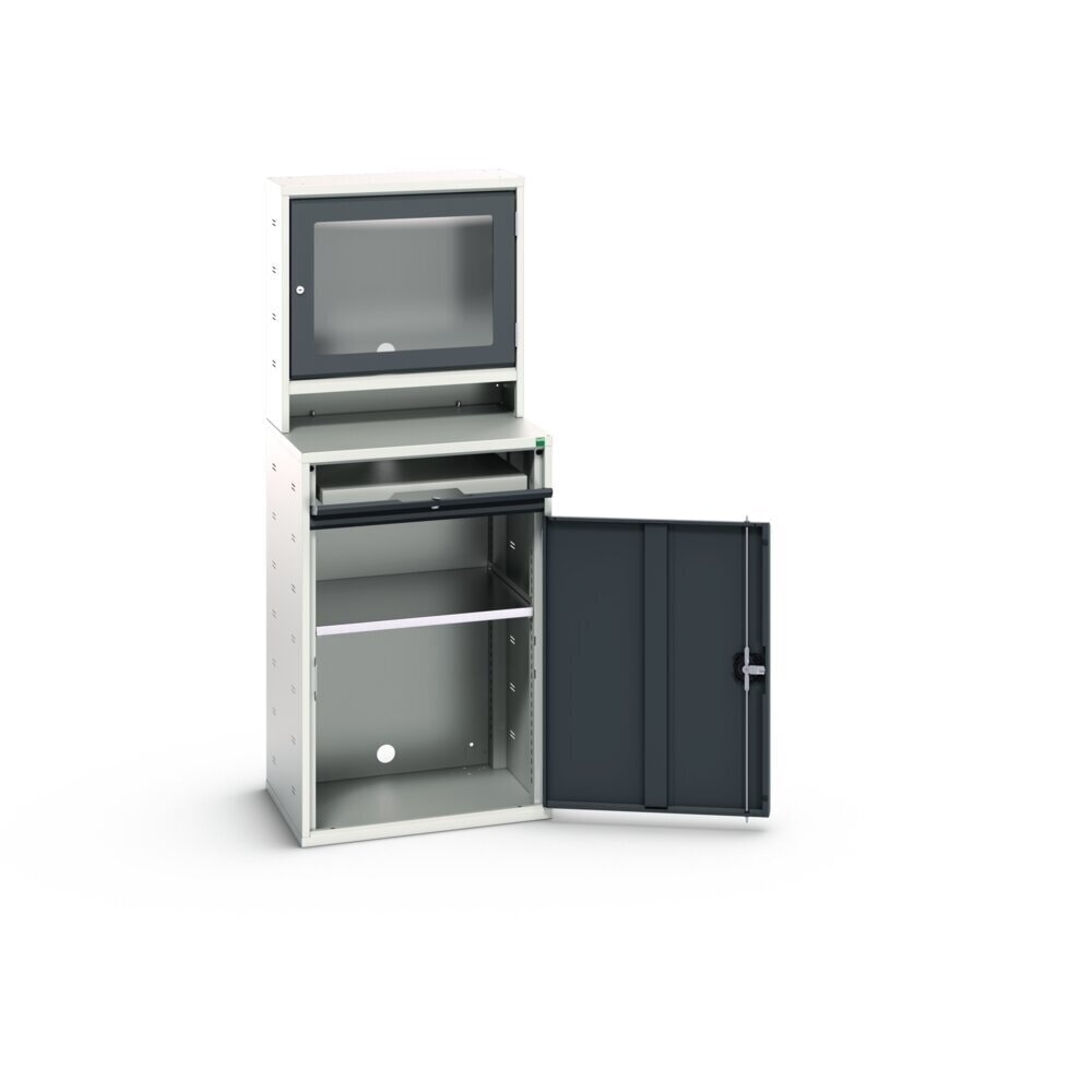 N° de l'image du produit 2 : bott verso Armoire informatique avec compartiment pour écran, avec armoire suspendue, 1 tablette, 1 étagère, lxPxH : 650 x 550 x 1 650 mm