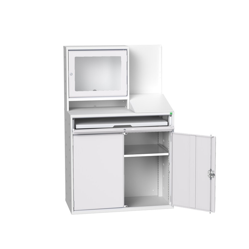 N° de l'image du produit 2 : bott verso Armoire informatique avec compartiment pour écran, avec armoire suspendue, 1 tablette, 1 étagère, lxPxH : 1050 x 550 x 1 650 mm
