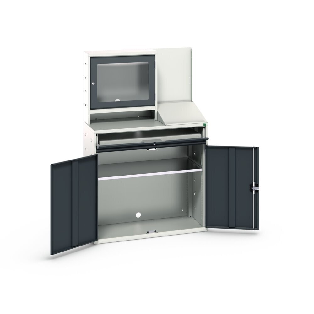 N° de l'image du produit 2 : bott verso Armoire informatique avec compartiment pour écran, avec armoire suspendue, 1 tablette, 1 étagère, lxPxH : 1050 x 550 x 1 650 mm
