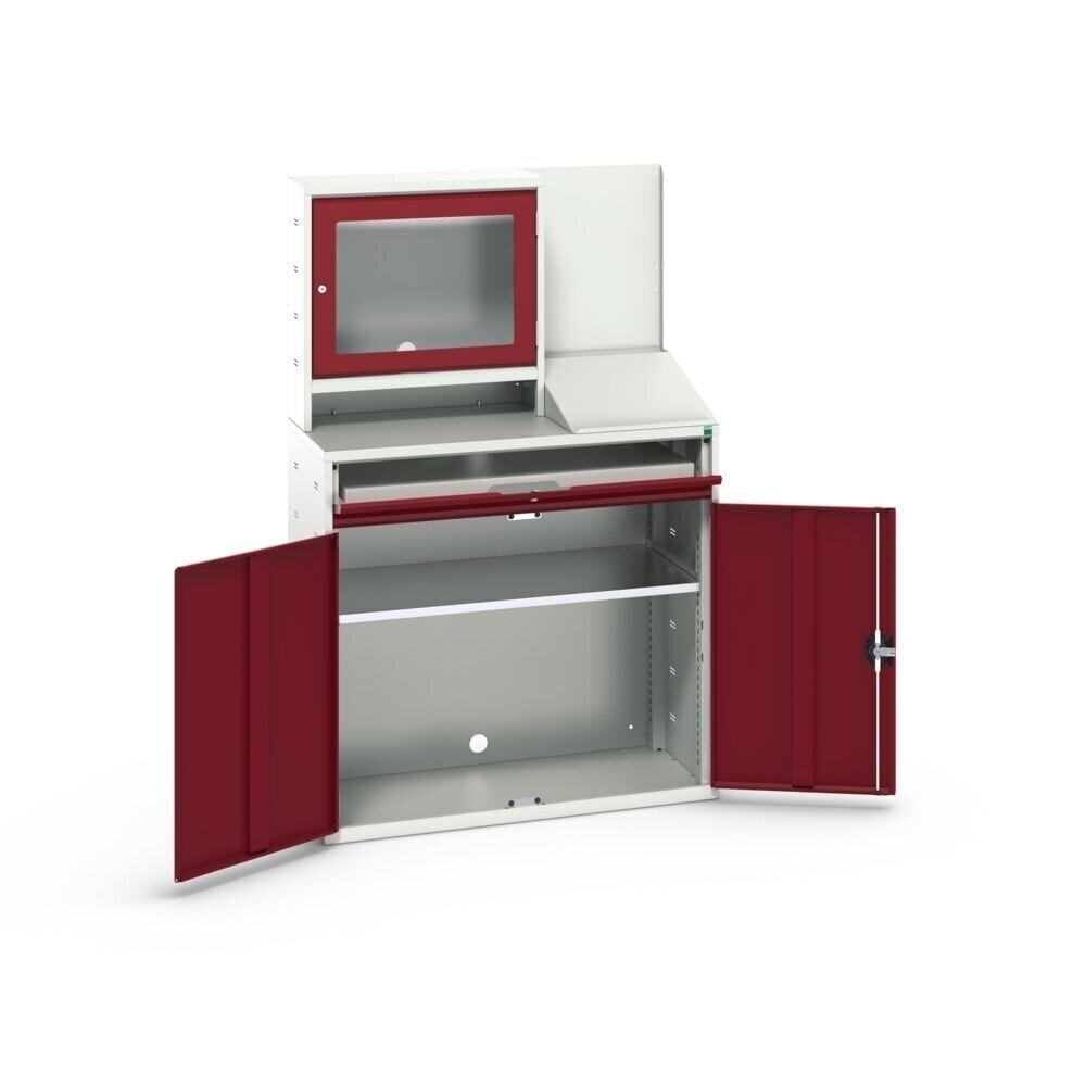 N° de l'image du produit 2 : bott verso Armoire informatique avec compartiment pour écran, avec armoire suspendue, 1 tablette, 1 étagère, lxPxH : 1050 x 550 x 1 650 mm
