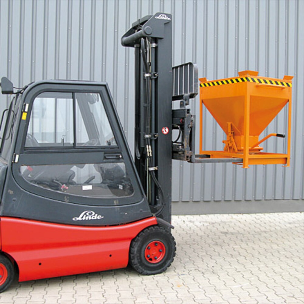 N° de l'image du produit 6 : Eichinger® Conteneur silo entrées de fourche et œillets de grue, sortie centrale commandé par levier, 300 litres, orangé pur
