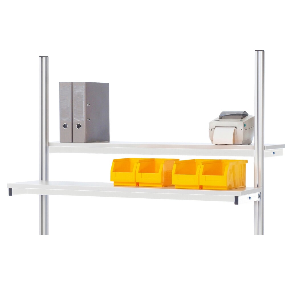 N° de l'image du produit 9 : Ensemble de table d’emballage RAU réglable en hauteur électriquement adlatus 300, installation avec magasin de cartons et plaque perforée, H x l x P 1 850–2 250 mm x 1 500 mm x 800 mm