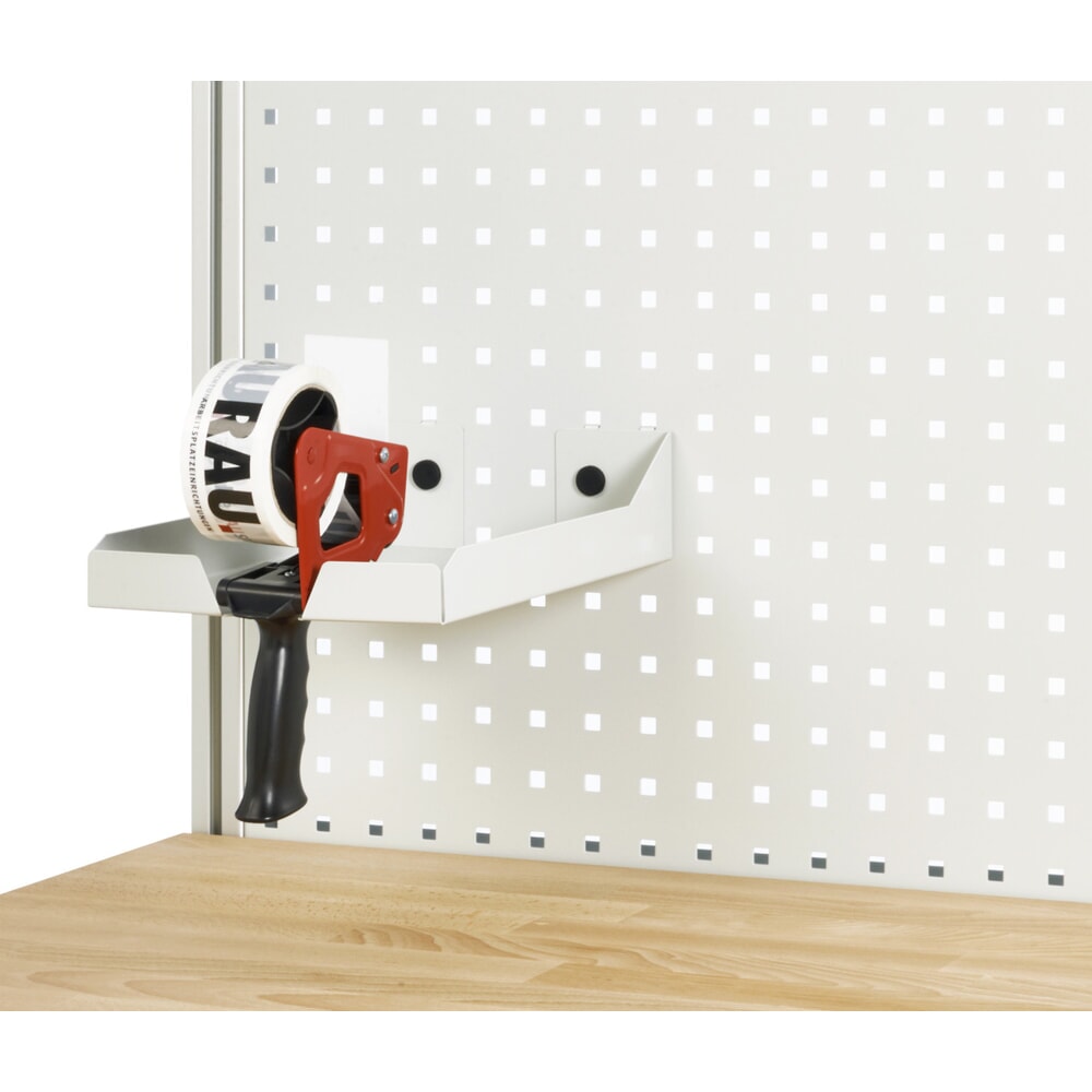 N° de l'image du produit 12 : Ensemble de table d’emballage RAU réglable en hauteur électriquement adlatus 300, installation avec magasin de cartons et plaque perforée, H x l x P 1 850–2 250 mm x 1 500 mm x 800 mm