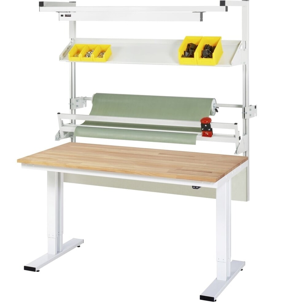 N° de l'image du produit 7 : Ensemble de table d’emballage RAU réglable en hauteur électriquement adlatus 300, installation avec éclairage LED et dispositif de coupe, H x l x P 1 850–2 250 mm x 1 500 mm x 800 mm