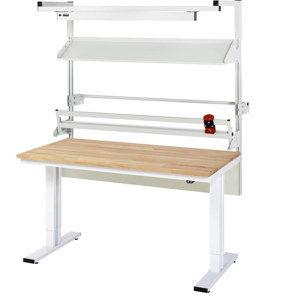 Ensemble de table d’emballage RAU réglable en hauteur électriquement adlatus 300, installation avec éclairage LED et dispositif de coupe, H x l x P 1 850–2 250 mm x 1 500 mm x 800 mm Illustration du produit: Ensemble de table d’emballage RAU réglable en hauteur électriquement adlatus 300, installation avec éclairage LED et dispositif de coupe, H x l x P 1 850–2 250 mm x 1 500 mm x 800 mm