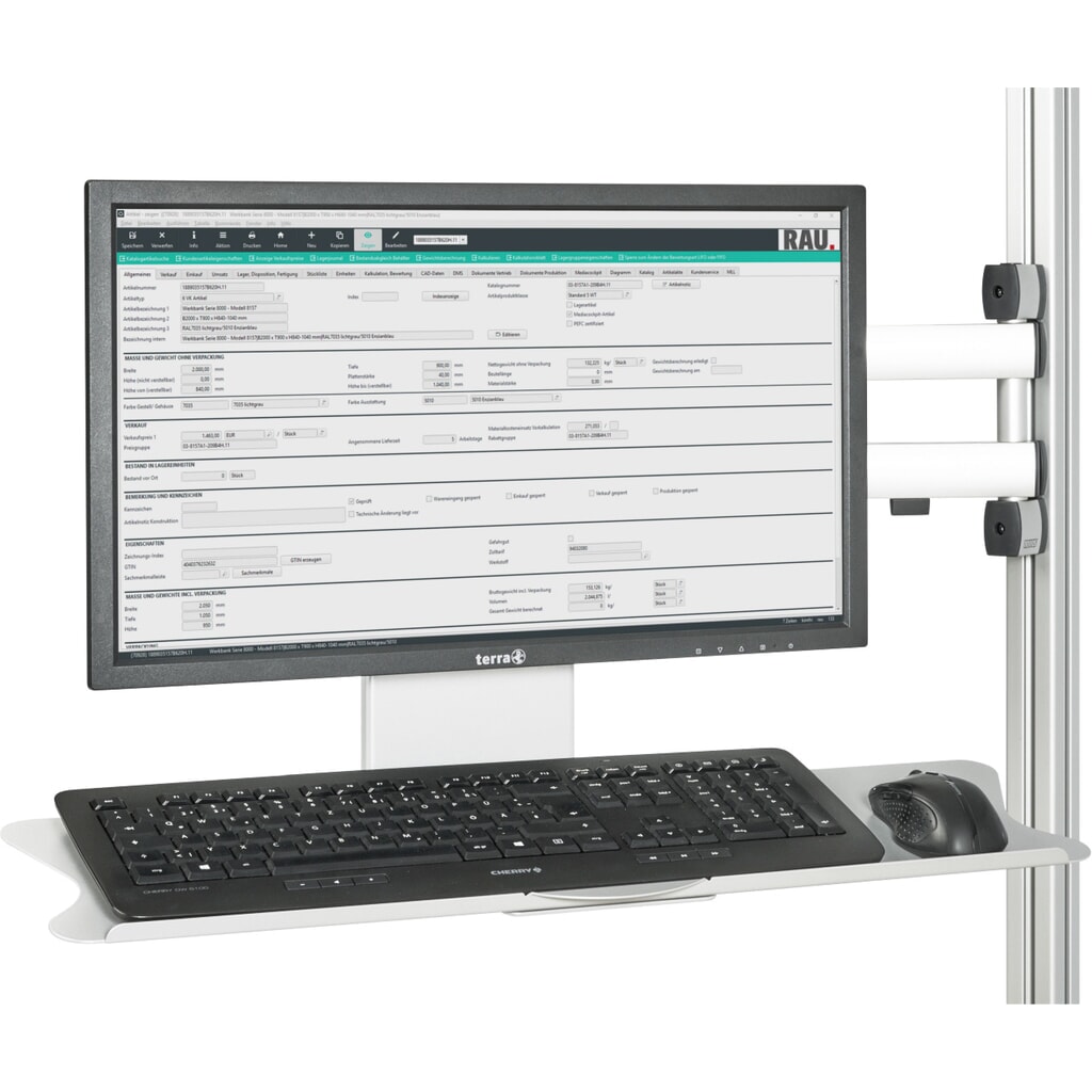 Bras pivotant pour table d’emballage RAU, pour écran plat, à 3 articulations, avec support pour souris et clavier Illustration du produit: Bras pivotant pour table d’emballage RAU, pour écran plat, à 3 articulations, avec support pour souris et clavier