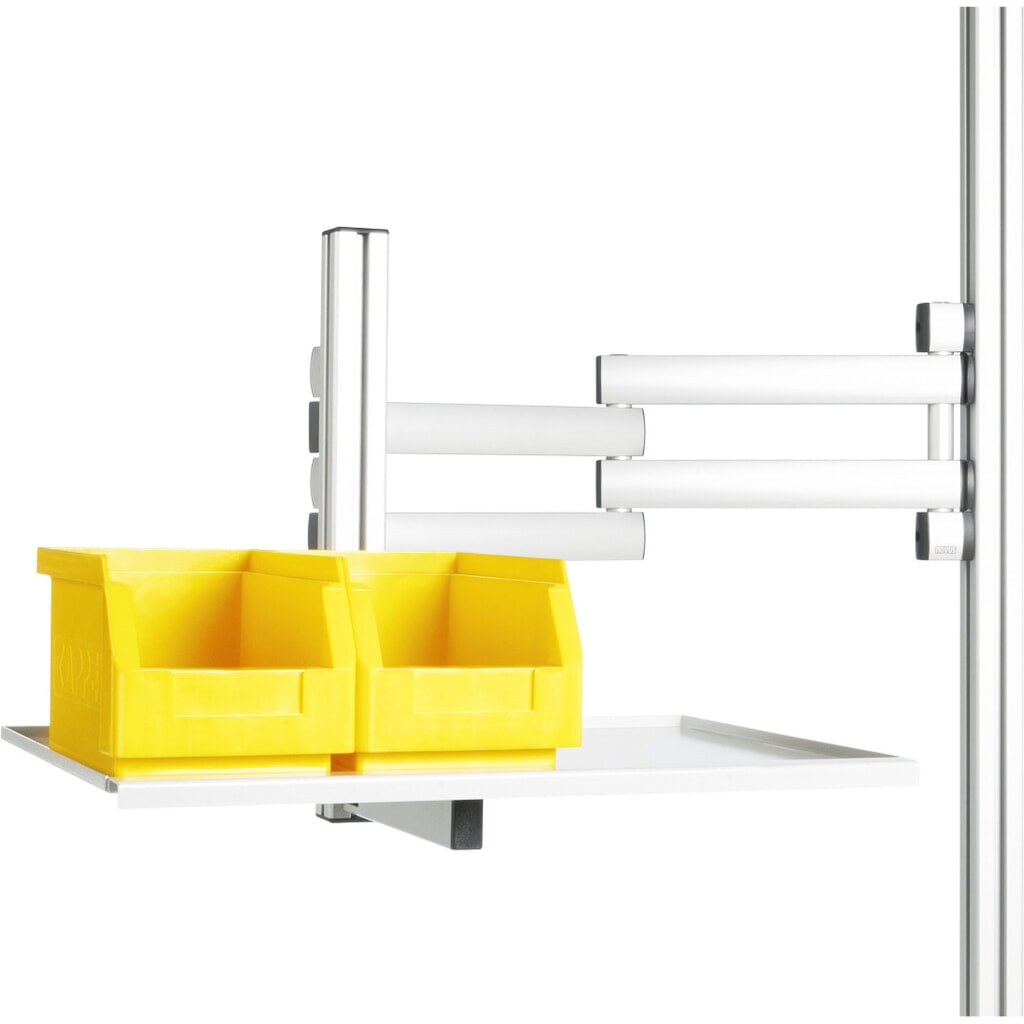 Bras pivotant pour table d’emballage RAU, avec 3 articulations, incluant tablette, portée 540 mm Illustration du produit: Bras pivotant pour table d’emballage RAU, avec 3 articulations, incluant tablette, portée 540 mm