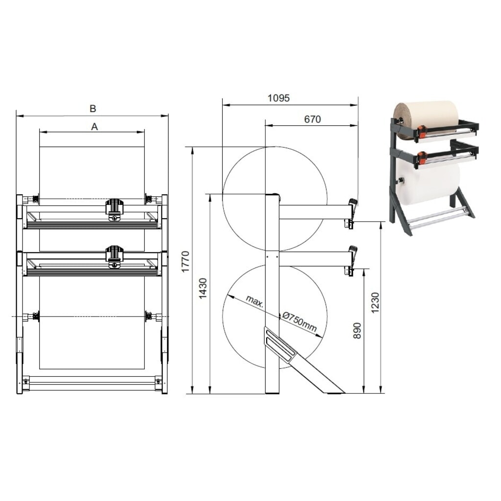 Rocholz support de découpe double, pour charges lourdes, poids maximal du rouleau 150 kg, largeur de coupe 1000 mm N° de l'image du produit 4 : Rocholz support de découpe double, pour charges lourdes, poids maximal du rouleau 150 kg, largeur de coupe 1000 mm