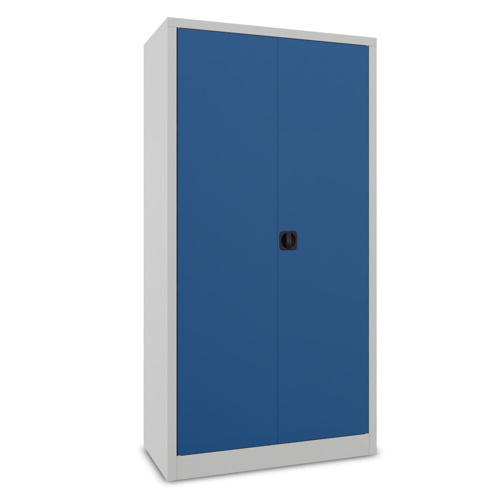 N° de l'image du produit 2 : PAVOY Armoire à portes battantes avec étagère à couvre-chef, paroi de séparation, tablettes revêtues par poudrage et tringle à vêtements, H x l x P 1 950 x 1 000 x 400 mm, gris clair/bleu gentiane