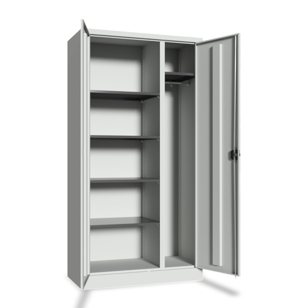 Illustration du produit: PAVOY Armoire à produits de nettoyage avec paroi de séparation, tablettes galvanisées et tringle à vêtements, H x l x P 1 950 x 1 000 x 400 mm, gris clair/gris clair