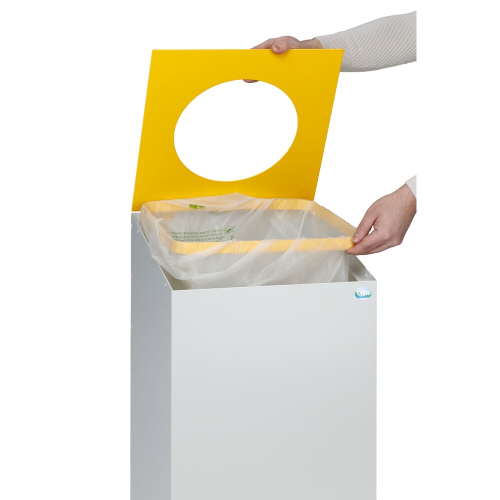 N° de l'image du produit 4 : Collecteur de recyclage VAR® WSG 38, avec anneau de serrage et batterie rechargeable ronde, gris clair, jaune trafic