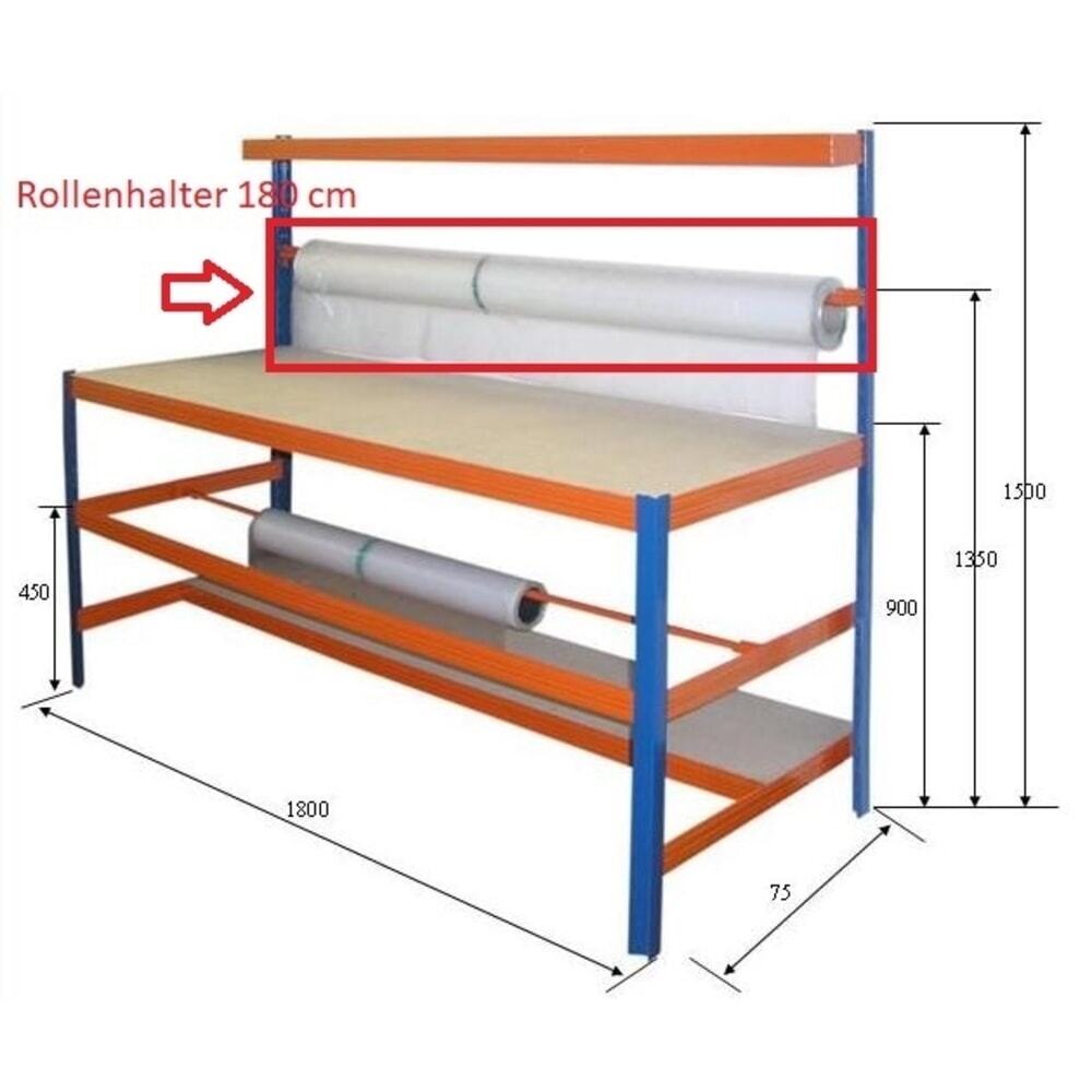 N° de l'image du produit 2 : Poste de table d’emballage BASIC avec porte-rouleau, capacité de charge de 300 kg