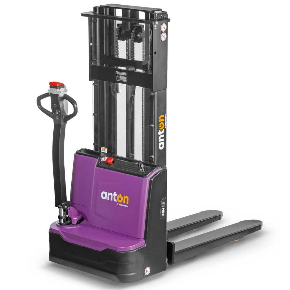 Illustration du produit: AntOn by Jungheinrich gerbeur électrique PSM 1.2, avec mât télescopique double, capacité de charge 1 200 kg, hauteur de levage 2 522 mm