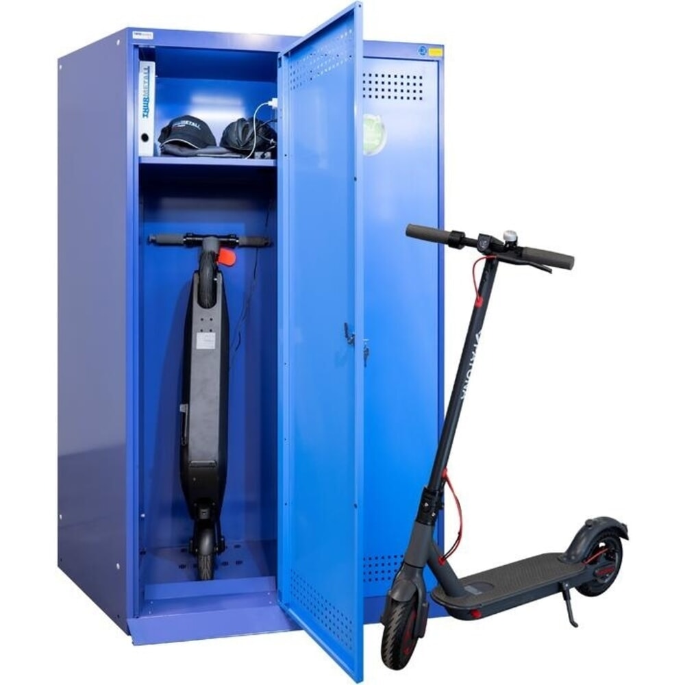 N° de l'image du produit 2 : Thur Metall armoire de charge pour batteries d'e‑scooters/scooters, H x l x P 1 700 mm x 1 000 mm x 500 mm, bleu colombe/bleu clair