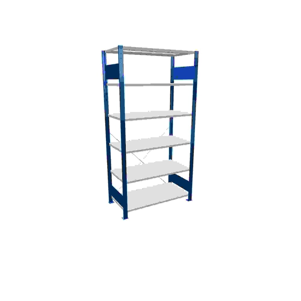Illustration du produit: SCHULTE Rayonnage à tablettes bleu gentiane / gris clair avec 5 tablettes en tôle d’acier, charge par tablette 150 kg, HxlxP 2 000 x 1 060 x 536 mm