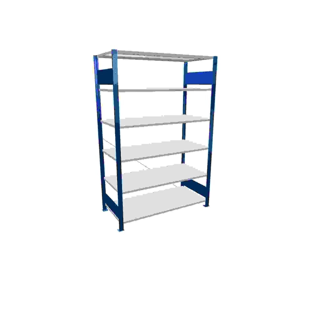 Illustration du produit: SCHULTE Rayonnage à tablettes bleu gentiane / gris clair avec 6 tablettes en tôle d’acier, charge par tablette 150 kg, HxlxP 2 000 x 1 360 x 636 mm