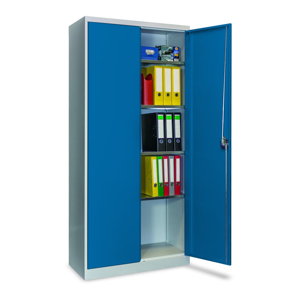 N° de l'image du produit 4 : Steinbock® Armoire à portes battantes avec tablettes galvanisées, H x l x P 1 950 x 890 x 415 mm, gris clair/bleu gentiane