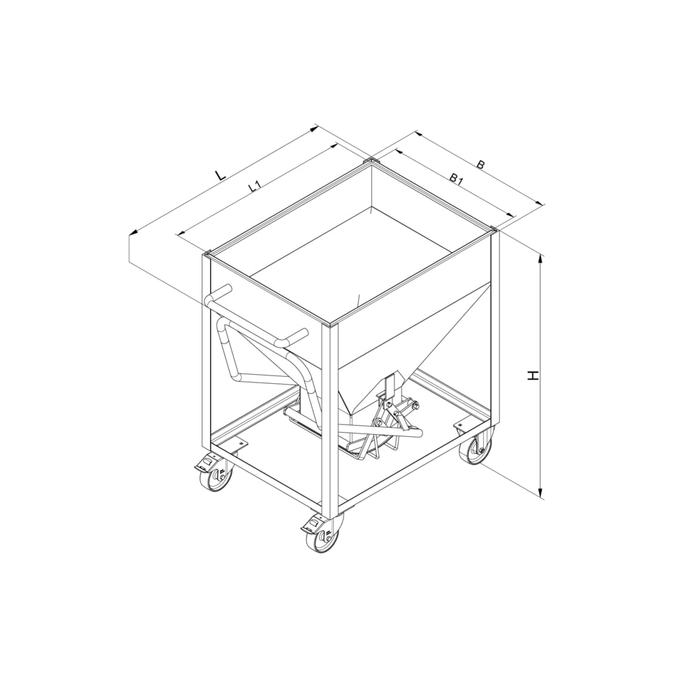 N° de l'image du produit 6 : Eichinger® Conteneur silo sur roulettes, sorti centrale commandée par levier, 300 litres, orangé pur