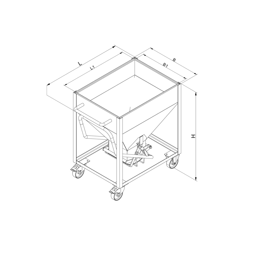 Eichinger® Conteneur silo sur roulettes, sorti centrale commandée par levier, 300 litres, orangé pur N° de l'image du produit 6 : Eichinger® Conteneur silo sur roulettes, sorti centrale commandée par levier, 300 litres, orangé pur