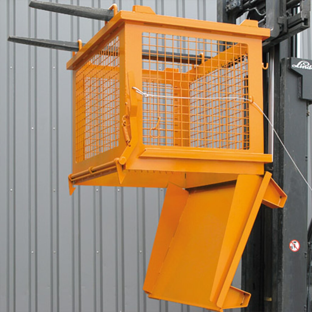 Eichinger® Benne basculante à grille avec fond basculant déverrouillable, 500 kg, 1 000 litres, orangé pur N° de l'image du produit 4 : Eichinger® Benne basculante à grille avec fond basculant déverrouillable, 500 kg, 1 000 litres, orangé pur