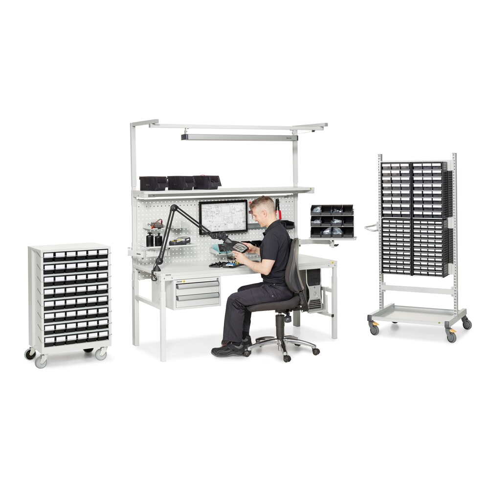 N° de l'image du produit 3 : Table de travail TRESTON TPH avec étagère, ESD, réglable en hauteur manuellement, lxP 1 200 x 700 mm