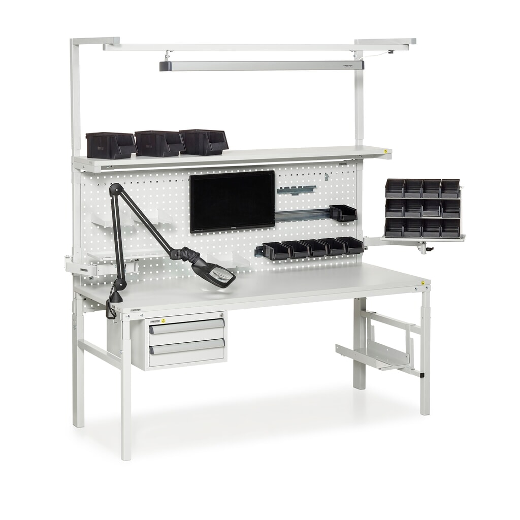 Table de travail TRESTON TPH avec étagère, ESD, réglable en hauteur manuellement, lxP 1 200 x 700 mm N° de l'image du produit 5 : Table de travail TRESTON TPH avec étagère, ESD, réglable en hauteur manuellement, lxP 1 200 x 700 mm