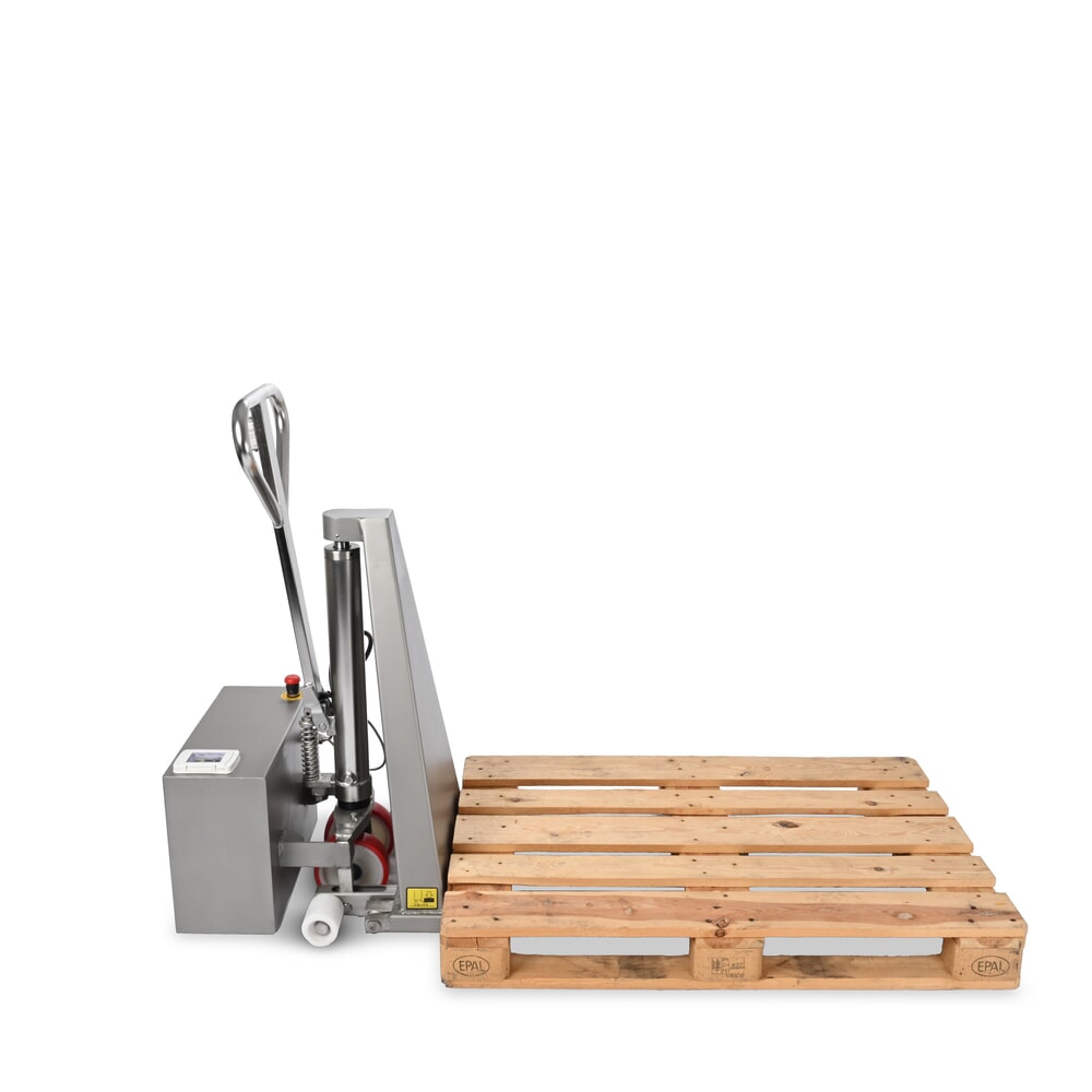 N° de l'image du produit 4 : Transpalette à ciseaux en acier inoxydable Ameise® PTM 1.0 Scissor INOX, capacité de charge 1 000 kg, électrohydraulique, longueur de fourche 1 200 mm, nylon