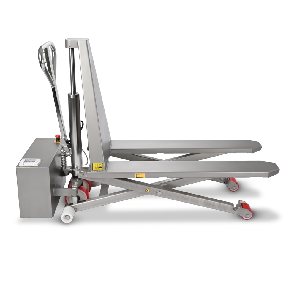 N° de l'image du produit 5 : Transpalette à ciseaux en acier inoxydable Ameise® PTM 1.0 Scissor INOX, capacité de charge 1 000 kg, électrohydraulique, longueur de fourche 1 200 mm, nylon