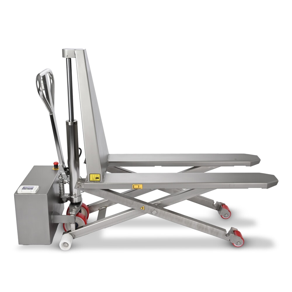 N° de l'image du produit 6 : Transpalette à ciseaux en acier inoxydable Ameise® PTM 1.0 Scissor INOX, capacité de charge 1 000 kg, électrohydraulique, longueur de fourche 1 200 mm, nylon