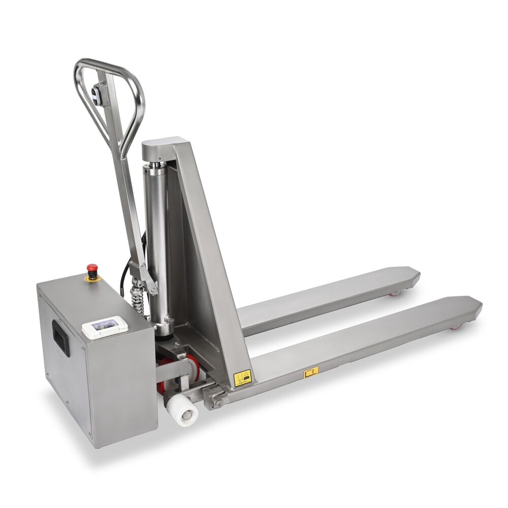 N° de l'image du produit 7 : Transpalette à ciseaux en acier inoxydable Ameise® PTM 1.0 Scissor INOX, capacité de charge 1 000 kg, électrohydraulique, longueur de fourche 1 200 mm, nylon