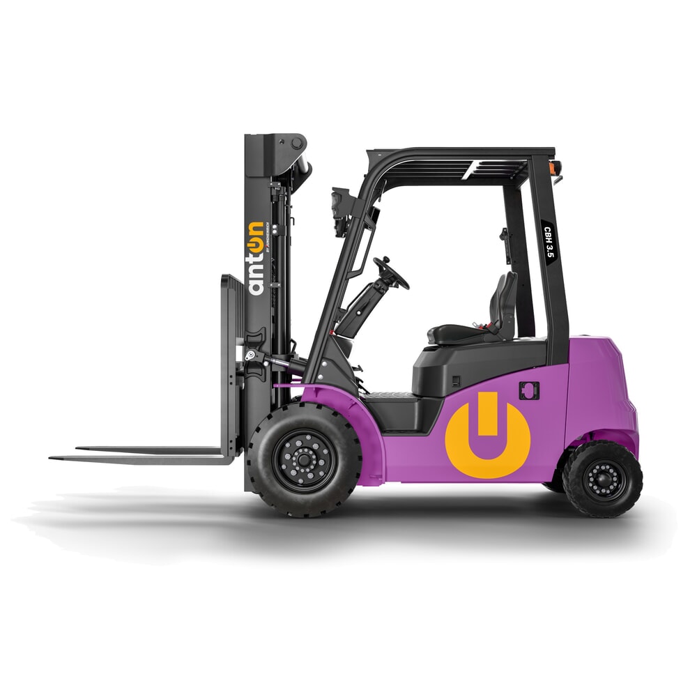 N° de l'image du produit 1 : AntOn by Jungheinrich chariot élévateur électrique CBH 3.5 avec mât télescopique triple, hauteur de levage 4 800 mm, capacité de charge 3500 kg, cabine intempéries ECO, y compris chargeur externe 80 V, 60 A, CEE, 5 broches