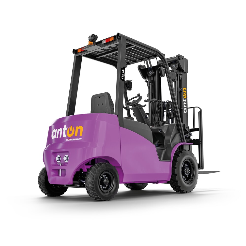 N° de l'image du produit 3 : Chariot élévateur électrique AntOn by Jungheinrich CBH 3.5 avec mât télescopique double, hauteur de levage 3 300 mm, capacité de charge 3 500 kg, y compris chargeur externe 80 V, 100 A, CEE, 4-pin